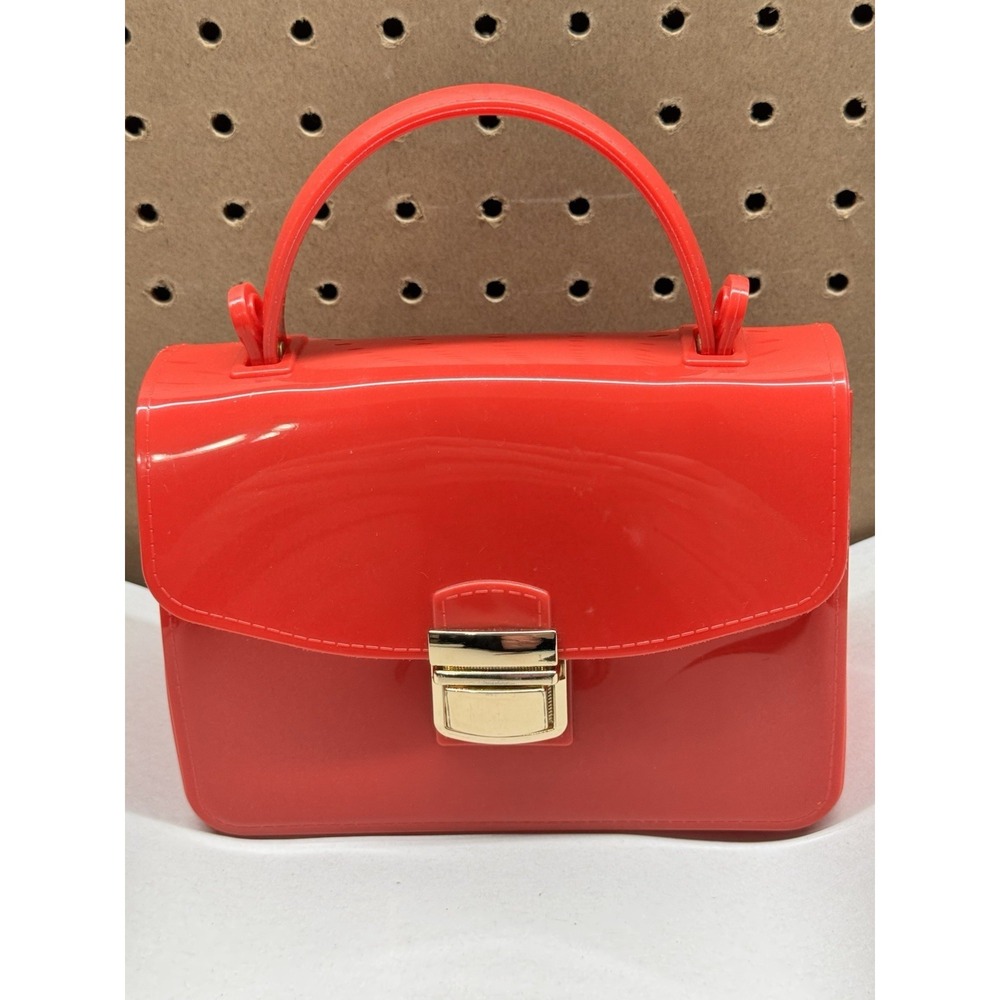 Top Handle Jelly Red Hand Bag Mini Gold Tone Hardware